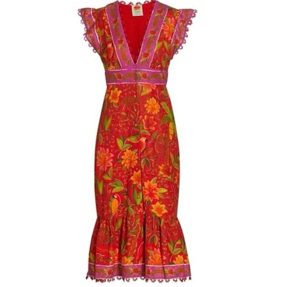 NWT FARM Rio Solar Forest Button Down Dress Red/Pink/Green Jungle Animal Sz XL